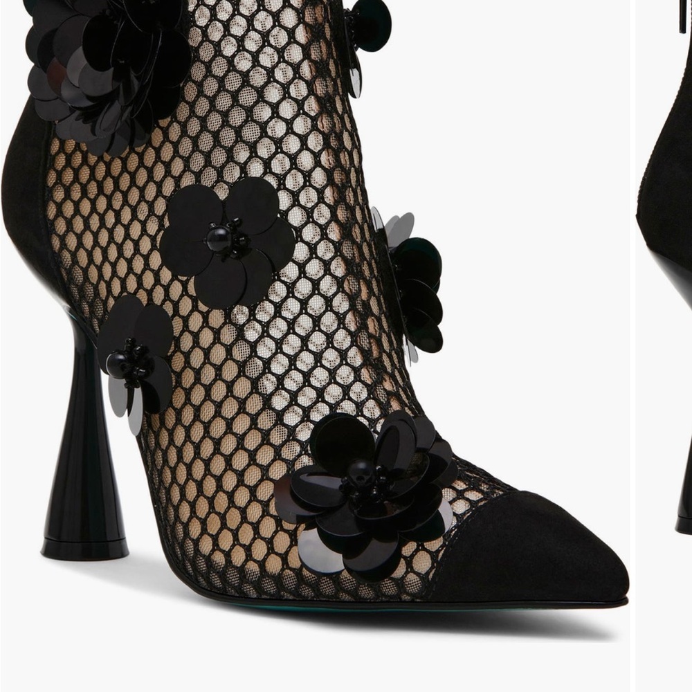 Betsey Johnson Black Floral Mesh Pointed Booties - Picture 2 of 8